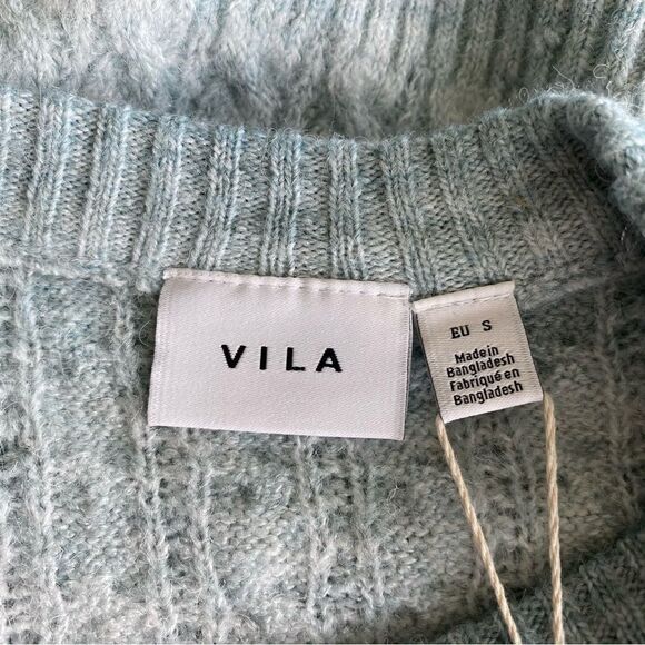 VILA Cropped Cable Knit Sweater Vizeline O-Neck Crop Knit SZ S NWT - Picture 3 of 12